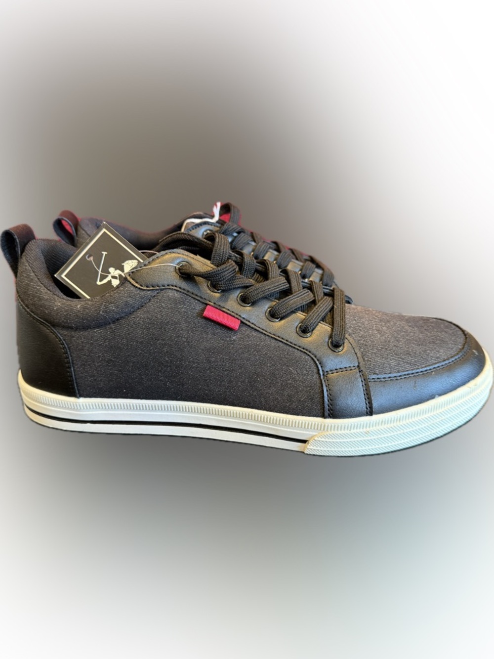Black Canvas Low-Top Sneaker with Pink Accent